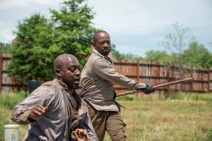 Lennie James as Morgan Jones and LaBrandon Shead as Hulking Wolf- The Walking Dead _ Season 6, Episode 2 - Photo Credit: Gene Page/AMC