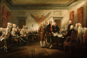 Original caption: Painting by John Trumbull depicting the signing of the Declaration of Independence. ca. 1786-1819